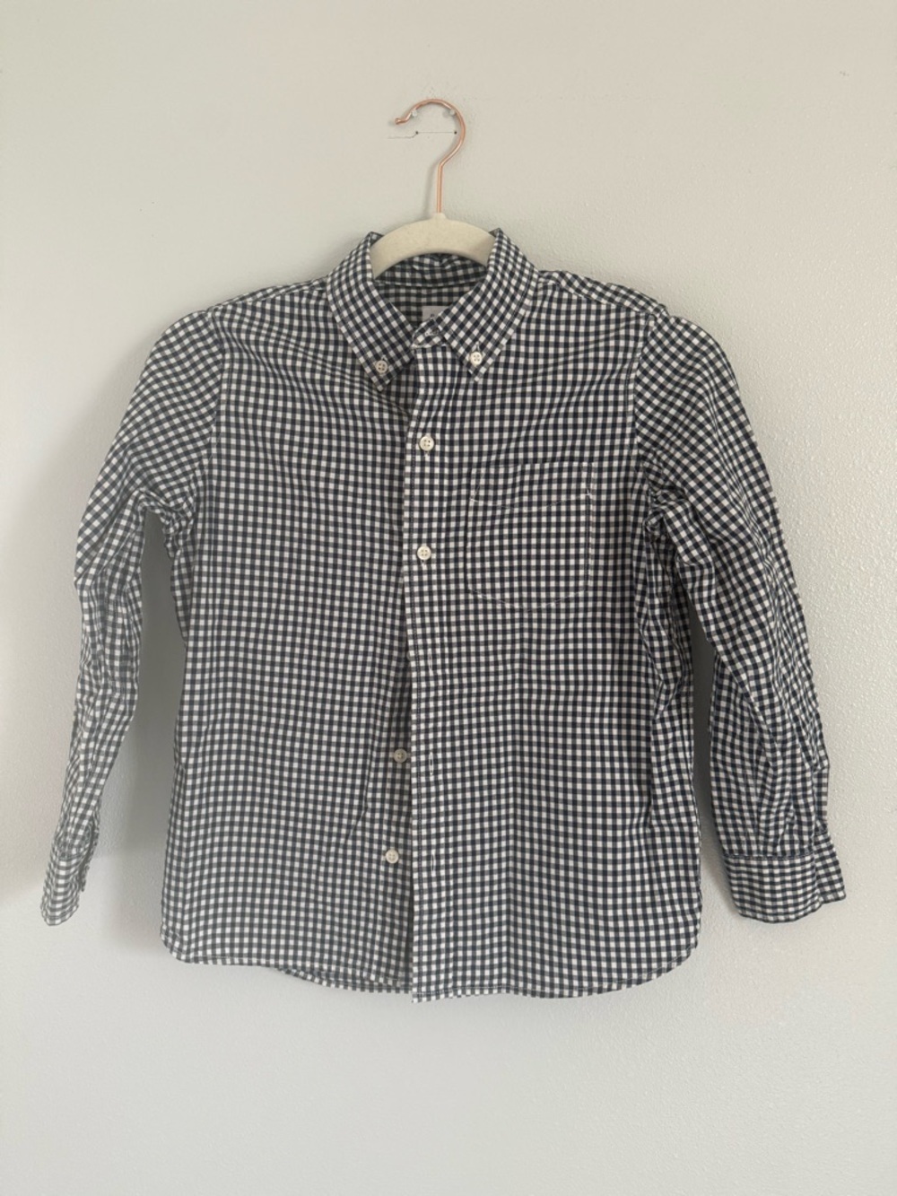 100% Cotton GAP Boys Black and White Gingham Button-Down Shirt Size 8